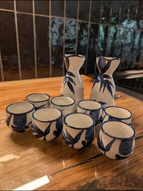 New Blue and White Ceramic Sake Set - Hand-Painted Home Art